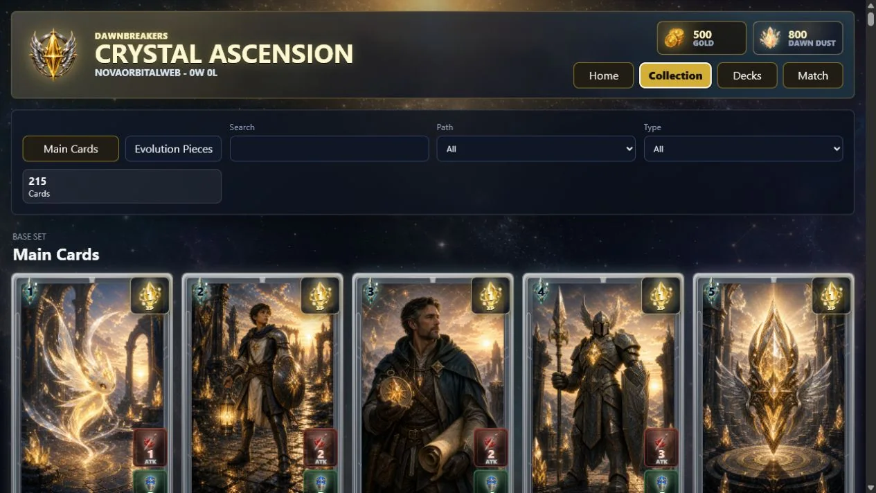 Dawnbreakers current build card collection preview