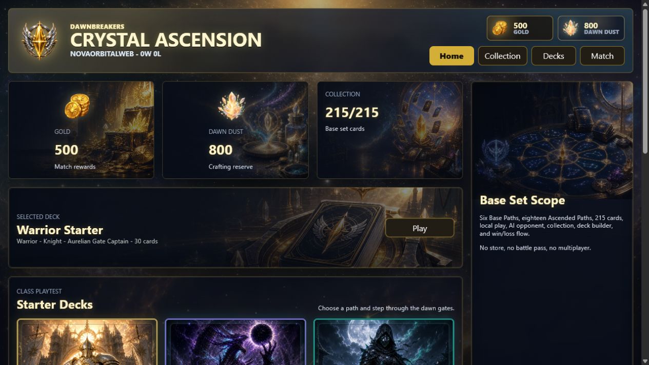 Dawnbreakers current build home screen