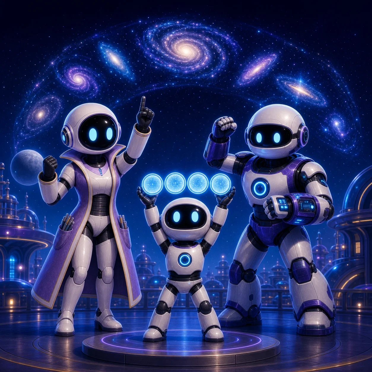 Scout and the Orbit Bots celebrating a discovery